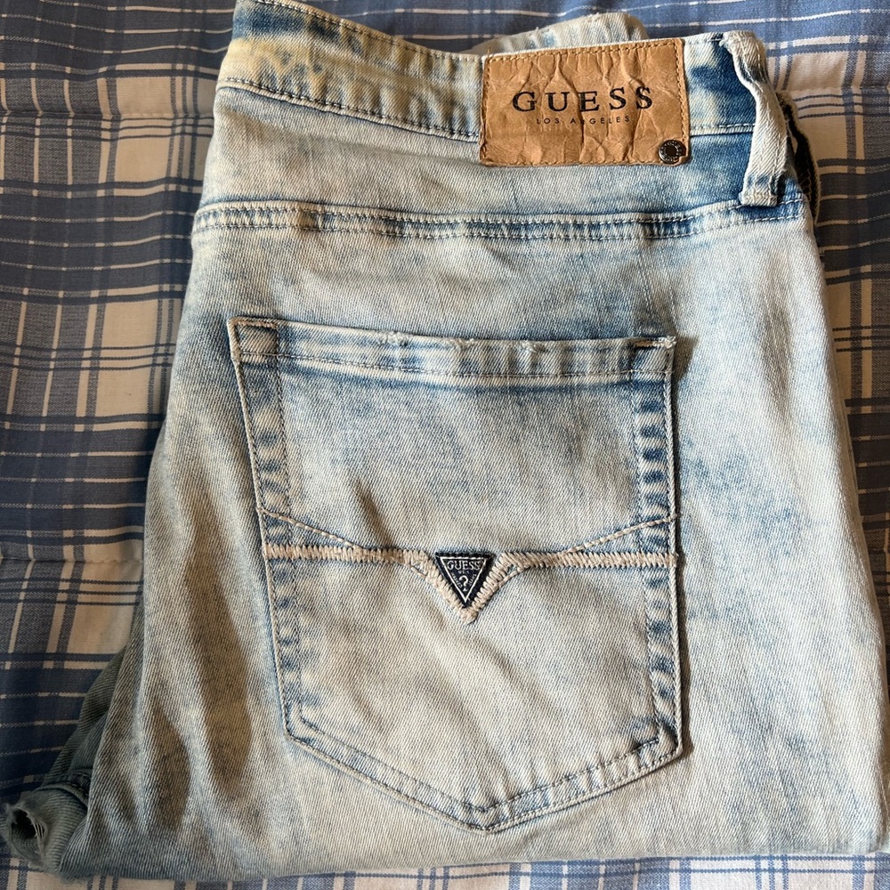 GUESS Men's Faded Blue Jeans